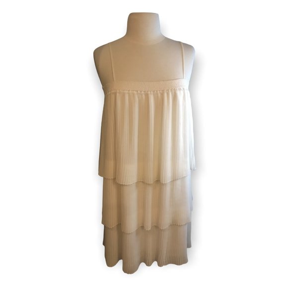 Chelsea28 TIERED CHIFFON WHITE SPAGHETTI STRAP Flounce DRESS! Size M! - Picture 7 of 7